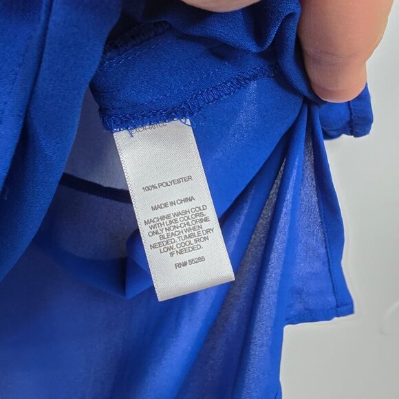 Express Royal Blue Flowy Roll Tab Henley Long Sleeve Top - Picture 8 of 8